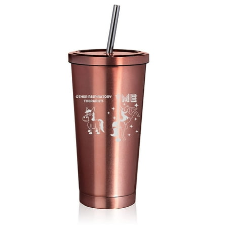 

Rose Gold 16 oz Stainless Steel Double Wall Insulated Tumbler Pool Beach Cup Travel Mug With Straw Respiratory Therapist Superstar Unicorn Funny