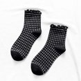 thumbnail image 4 of AVRNLIQ Womens Vintage Gingham Ruffle Crew Socks, Soft Breathable Knit, One Size, Black, 4 of 5