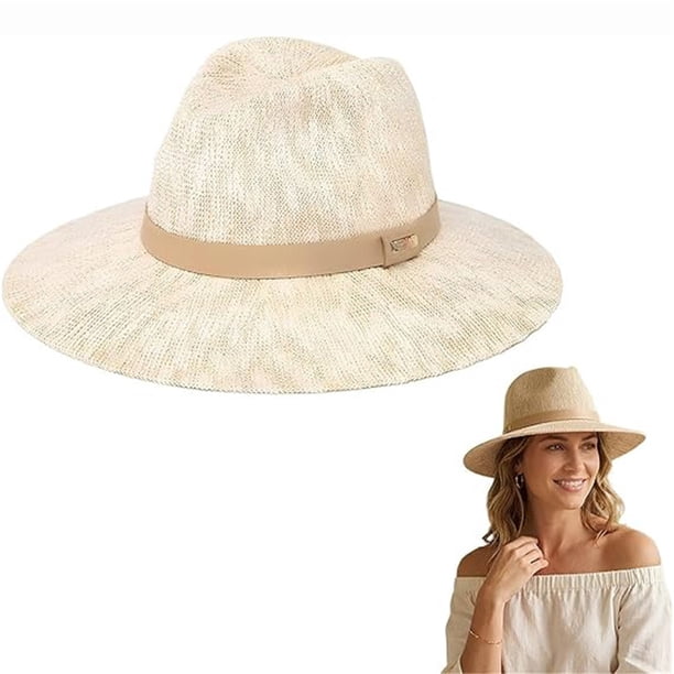 Sombrero Fedora de Punto Plegable para Viajes: Sombrero de Sol Plegable de Ala Ancha, Estilo Panamá Clásico, Tejido de Punto Suave y Transpirable para La Playa, Actividades Al Aire Libre y El Verano.