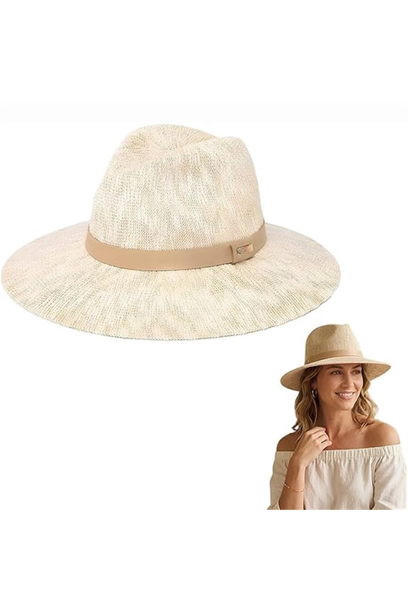 Women Fedora Sun Hat, Knit Panama Hat, Foldable Wide Brim Beach Hat, Packable Breathable Outdoor Travel Sun Hat for Summer Daily Wear