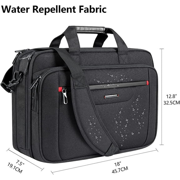 Premium Laptop Briefcase for 17.3 Inch Fits Business Travel Black Water-Repellent Messenger Bag