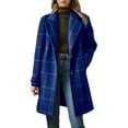 thumbnail image 4 of Women's Winter Notched Collar Plaid Wool Blend Trench Coat Plus Size Mid-Length Peacoat Color Blue Size XXXXXL, 4 of 5