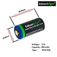 thumbnail image 2 of 2 Pack EdisonBright EBR65 type 16340 RCR123A rechargeable protected li_ion 650mAh batteries with Nitecore i2 battery charger, 2 of 3