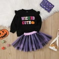 thumbnail image 2 of CUZIBR Toddler Girls Long Sleeve Hallowmas Embroider Pullover Tops T Shirt Skirts Outfits Soft Dailywear For Child, 2 of 7