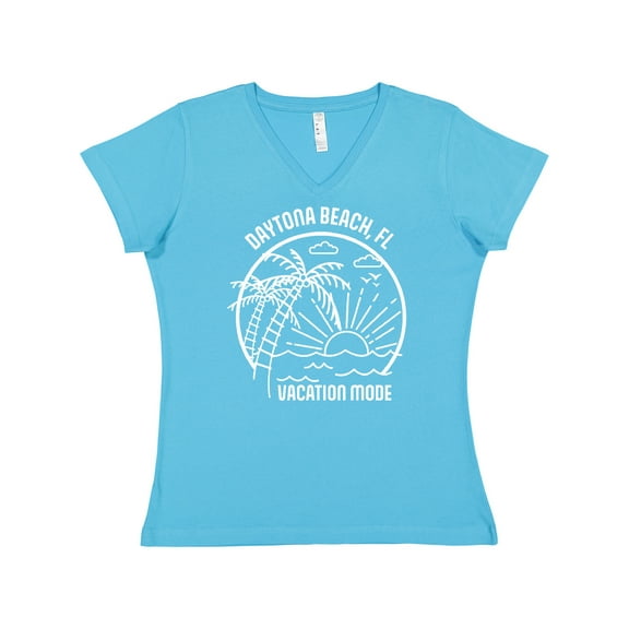 Inktastic Summer Vacation Mode Daytona Beach Florida Women's V-Neck T-Shirt
