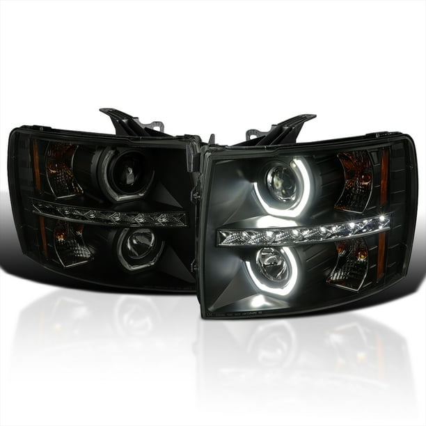 SpecD Tuning Black Housing Smoke Lens Halo Projector Headlights w/ LED Compatible with 2007