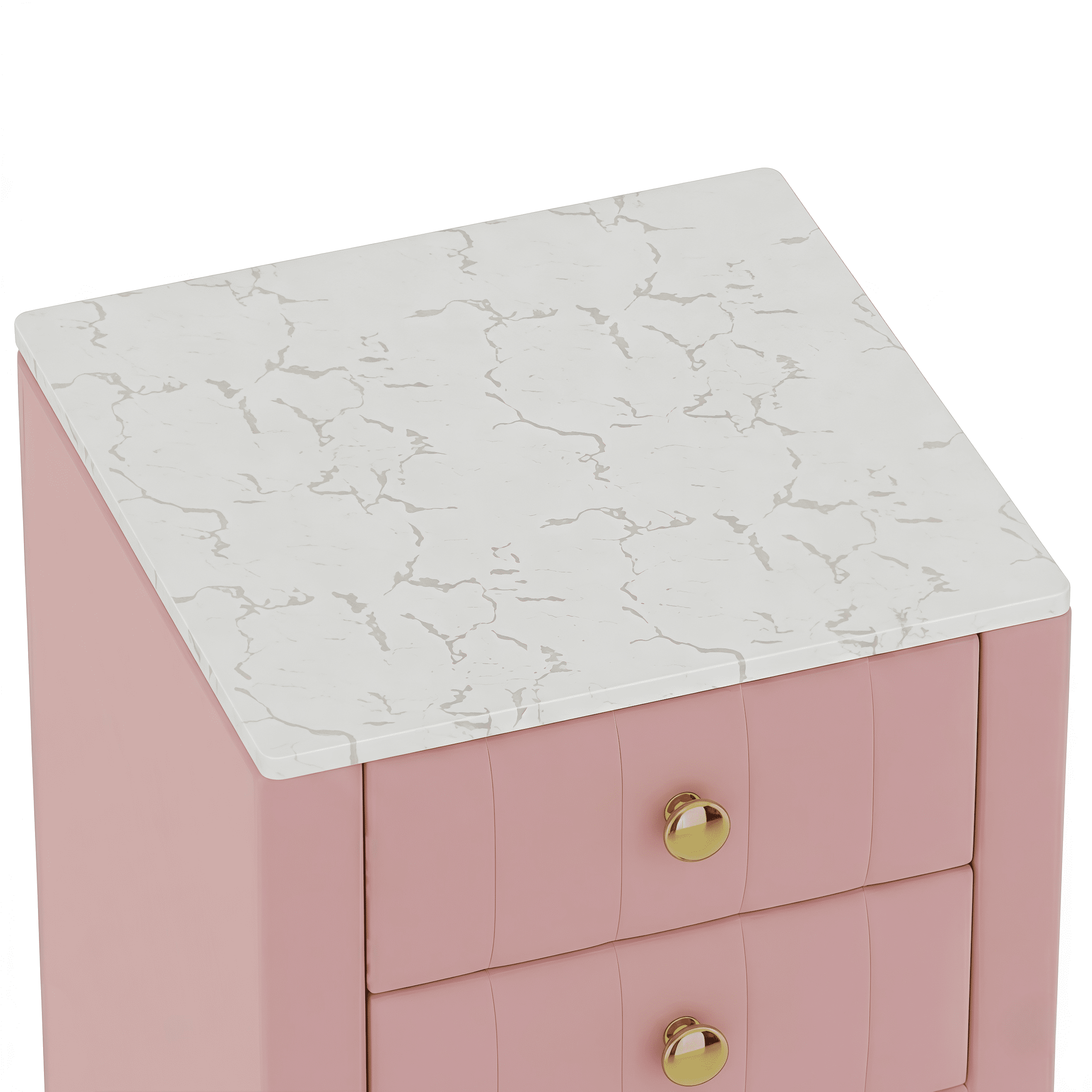 Euroco Upholstered Wooden Nightstand with 3 Drawers and Metal Legs&Handles,Modern Bedside Table with Marbling Stickers Worktop for Bedroom,Pink