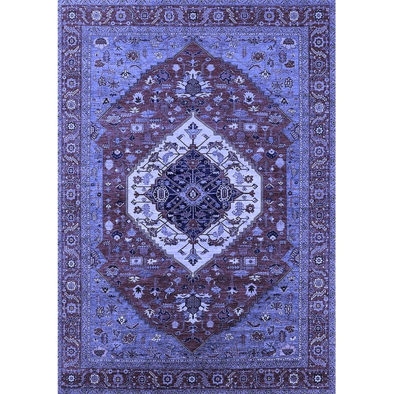 Ahgly Company Machine Washable Indoor Rectangle Persian Blue Traditional Area Rugs, 5' x 8'