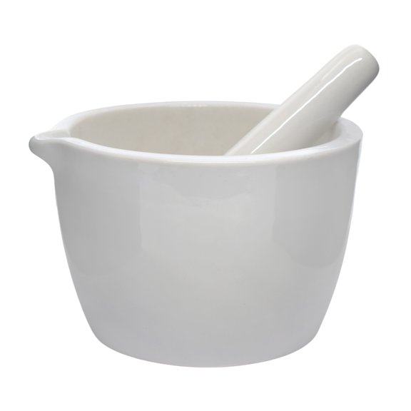 Porcelain Mortar & Pestle Set, 25oz (750ml) - Heavy Duty - Unglazed Grinding Surface - Excellent for Kitchen or Laboratory - Grinds Powdered Chemicals, Herbs, Spices, Pills - White - Eisco Labs