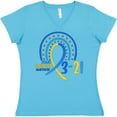 thumbnail image 3 of Inktastic 3-21 World Down Syndrome Day Blue and Yellow Rainbow Ribbon Women's V-Neck T-Shirt, 3 of 5