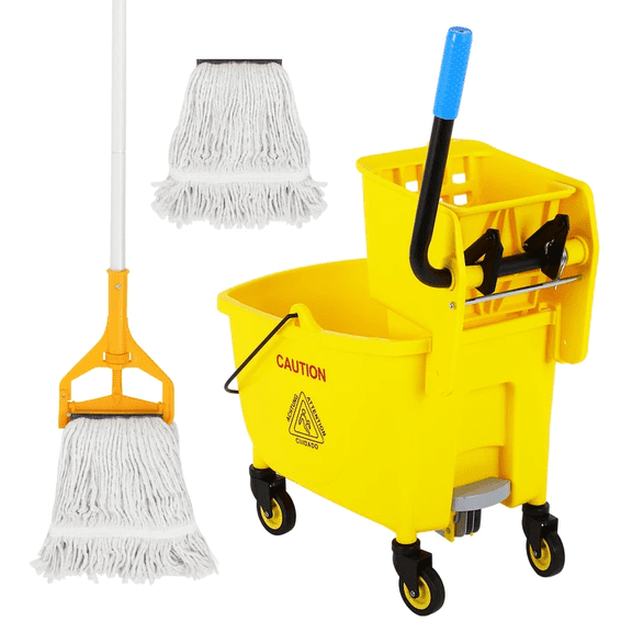 35-Quart Commercial Mop and Bucket Set on Wheels, Side Press Wringer Combo  Mop Bucket , Stable Mop Bucket with Wringer, Industrial Mop Bucket Separate Dirty Water