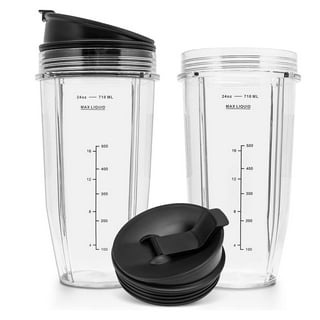  Blender 24 oz Cups with Lids & 7 Fins Extractor Blade  Replacement Parts Compatible with Nutri Ninja Auto iQ AMZ493BRN BL450-30  BL456-30 BL480-30 BL480D BL482-30 BL494 BL642 BL682 BN401 BN801 CT682SP 