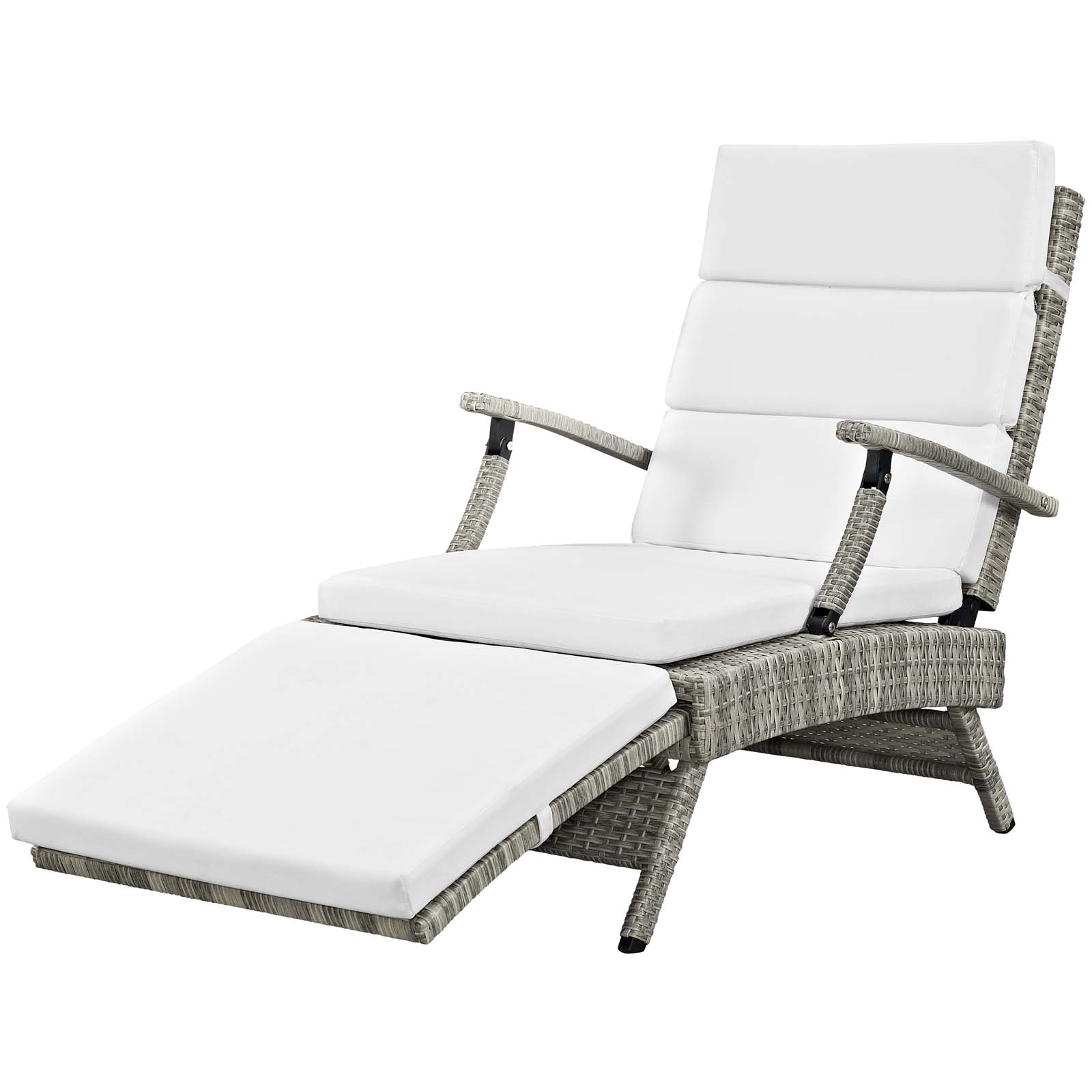 Contemporary Modern Urban Designer Outdoor Patio Balcony Garden Furniture Lounge Chair Chaise, Fabric Rattan Wicker, White - image 3 of 9