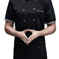 thumbnail image 3 of Chef manga corta malla transpirable resistente a altas temperaturas diseño de botones fácil lavado algodón hombres cocinar camisa negro L, 3 of 12