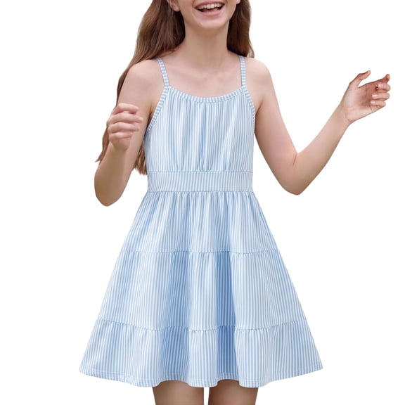 Ruyang Teen Girls Hawaiian Casual Sundress Print A-Line Suspender Sleeveless Dresses Summer Lightweight Breathable Beach Dresses