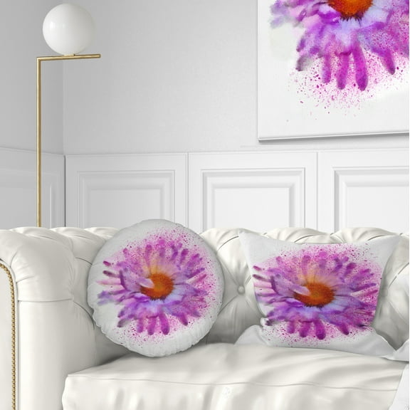 Designart Large Purple Watercolor Flower - Floral Throw Pillow - 12x20