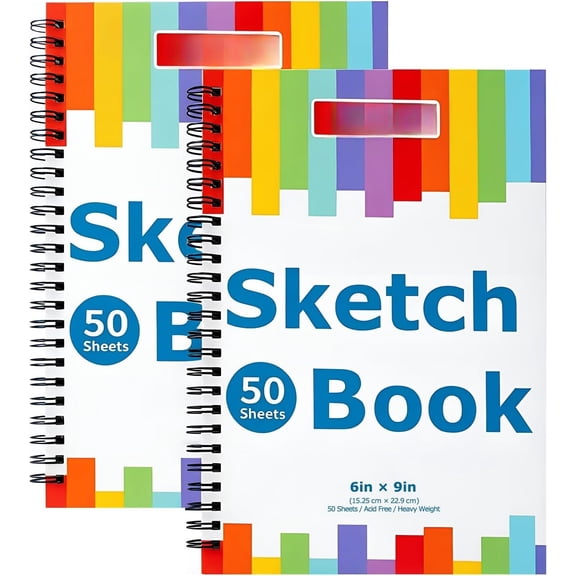 6" x 9" Sketch Book, 2-Pack 50 Sheets 68lb/100gsm, Spiral Bound Sketchbook | Acid-Free Sketch Pad, Media Sketchbook, Drawing Paper, Drawing Pad for Artists Beginners, Media Paper