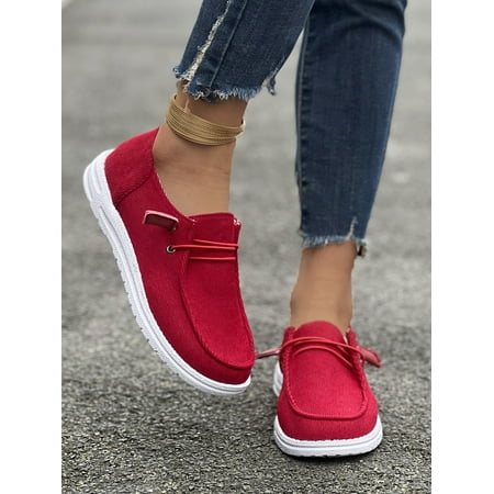 

Solid Color Stripes Pattern Skate Shoes Wear Resistance Non Slip Canvas Sneakers Casual Versatile Low Cut Slip On Loafers Shoes