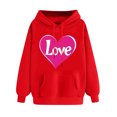 thumbnail image 2 of Women's Valentine Heart Print Sweatshirt Hooded Pullover Tops Long Sleeved Comfortable Sweatshirt Red S, 2 of 5