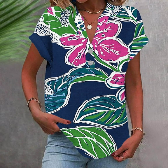 Gamivast Womens Summer Boho Floral Print Short Sleeve Button Up Dressy Casual Blouses V Neck T Shirt Tunic Tops Green L Placed My Account Recently My Order History Online