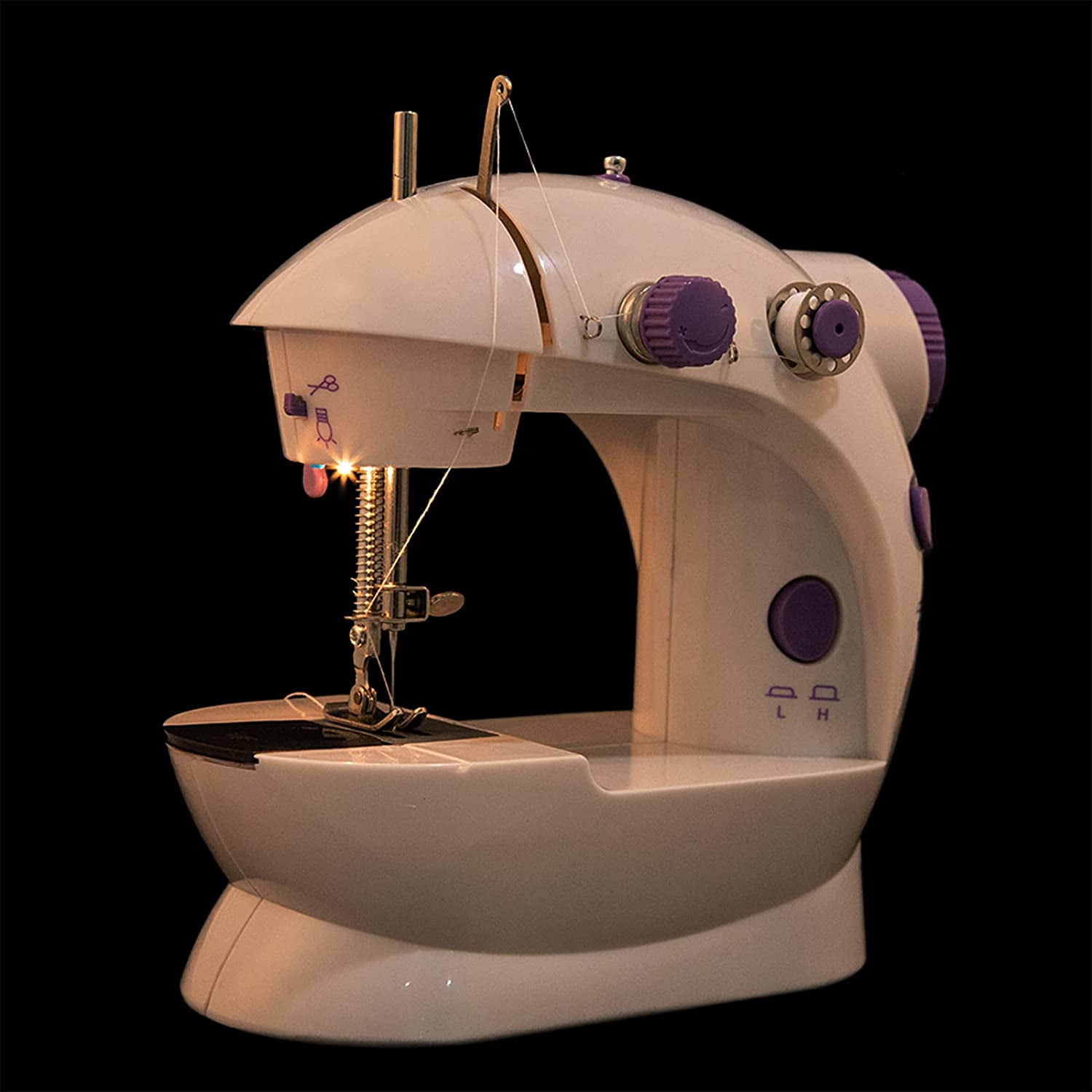 2 Speed Portable Electric Sewing Machine Mini Desktop Handheld Household with LED Light (US),White