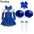 thumbnail image 2 of Disfraz de animadora, traje de colegiala para baile para niñas, vestido de uniforme de animadora con lentejuelas y calcetines con pompones, traje de actuación, 2 of 5