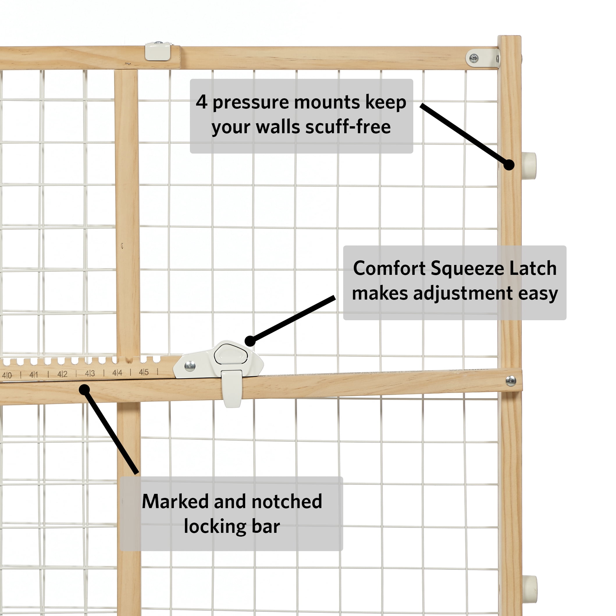 MidWest Homes for Pets Wire Mesh Pet Safety Gate, Pressure Mounted Dog Gate Measures 24 Inches Tall & Expands to 29-50 Inches Wide, Natural Wood & White Powder Coated Wire Mesh