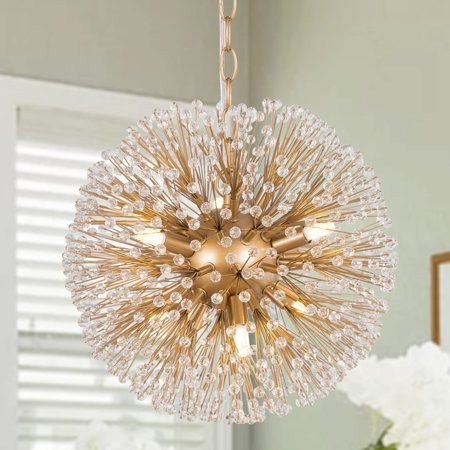 

Kenira Modern Gold Glam 6-Light Globe Starburst Crystal Dandelion Firework Chandelier Ceiling Lights Gold 37 to 48 Inches Adjustable Over 60 Inches