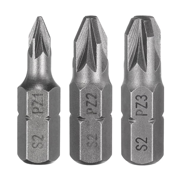 3pcs PZ1/PZ2/PZ3 Broca de destornillador 1/4" Vástago hexagonal 25mm/1" Longitud Magnética Phillips Ranurada Puntas hexagonales de acero S2 Broca de destornillador de grado industrial
