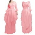 thumbnail image 3 of FEIFLY Women High Low Dress Puff Sleeve Off Shoulder Ruffle Dresses Solid Color Festival Clothing, 3 of 7