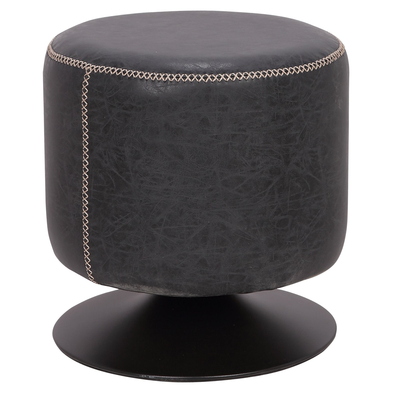 5035 Round Vintage Upholstered Ottoman Black /Black PU