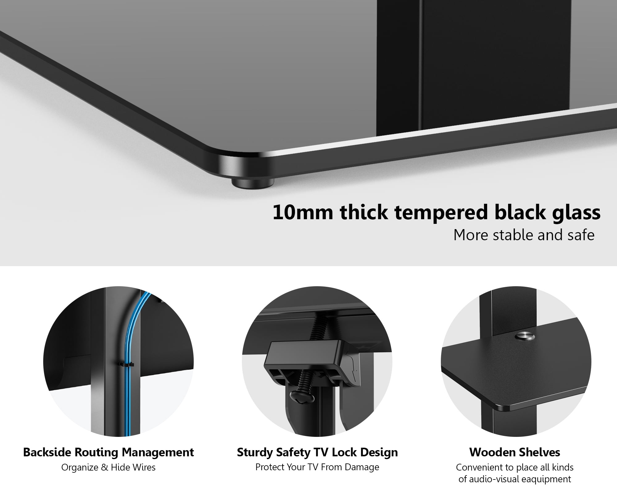 FITUEYES Universal Swivel Floor TV Stand for 65 Inch TV, Television Stands with Tempered Glass Base Black TV Stand for Bedroom, Modern Room, School, Hotel