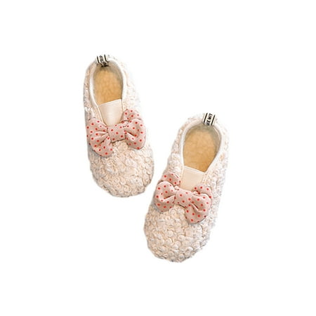 

Gureui Toddler Girl Flat Shoes Bow-Knot Decor Soft Sole Princess Thickened Doug Shoes Toddler Crib Shoes Warm Prewalker