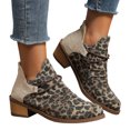thumbnail image 3 of asddcavvf Ladies Fashion Retro Leopard Pattern Patchwork Canvas Back Zipper Thick Heel Short Boots, 3 of 9