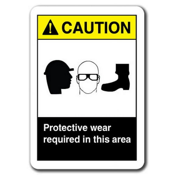 Caution Sign - Protective Wear Required In This Area (Eye Head Foot) 7"x10" Plastic Safety Sign ansi osha
