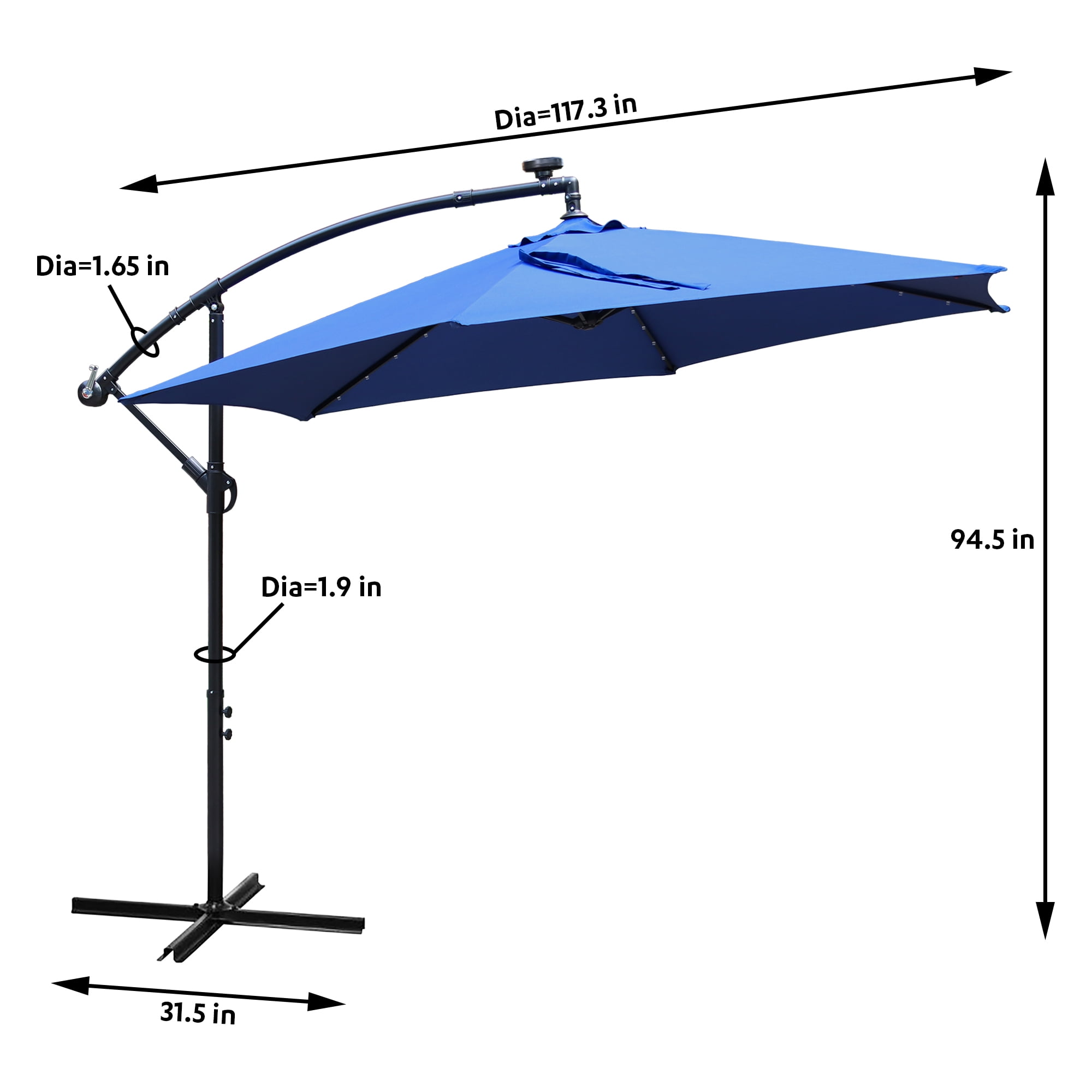 Abble 10' Navy Rectangle Cantilever Patio Umbrellas, Adjustable Height