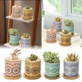 thumbnail image 2 of 4 Sets Boho Pots Succulent Pot Modern Sun Ceramic Flower Planter Pot with Bamboo Tray for Indoor Plants, Aloe, Cactus, Home Office Decor(B), 2 of 6