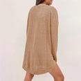 thumbnail image 5 of ManxiVoo Women Loose Round Neck Long Sleeve Top Waffle Texture Slit Hem Comfort Fit Casual Pullover Soft Stretch Blouse S Size Khaki, 5 of 7