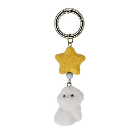 Cute Puppy Pendant Keychain Resin Dog Soft Flocking Decor for Backpack Purse Car-Keys Phone Pendant