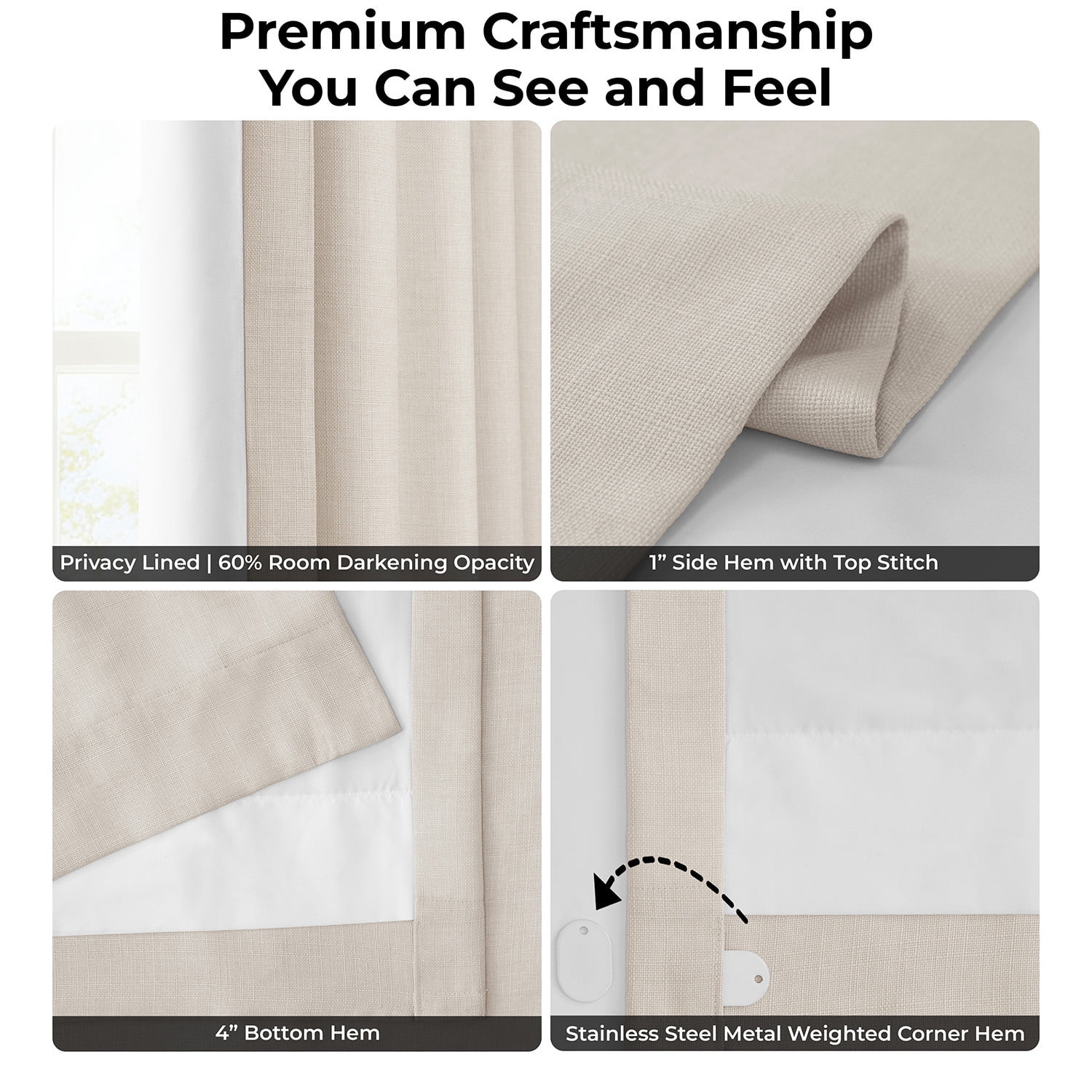 Half Price Drapes Parchment Cream Faux Linen Room Darkening Curtains for Bedroom(1 Panel),50W X 108L