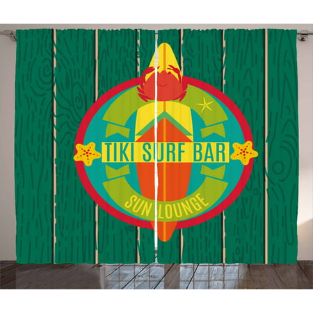 Tiki Bar Curtains 2 Panels Set, Tiki Surf Bar Sun Lounge Holiday Vacation Theme Surfboard Crab Starfishes Print, Window Drapes for Living Room Bedroom, 108W X 63L Inches, Multicolor, by (Best Windows For Sunroom)