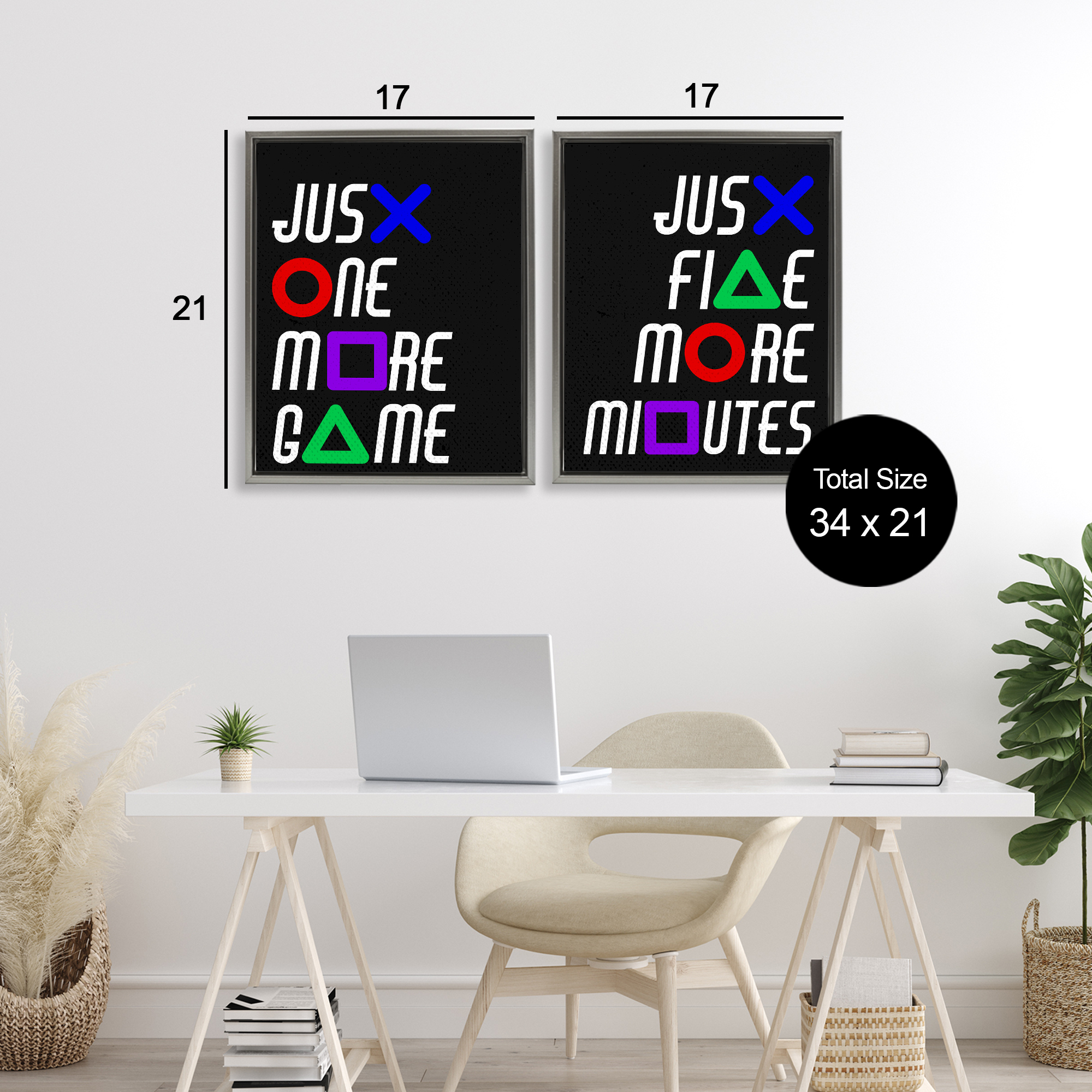 Gamer Button Symbols Phrases 2 Piece Gray Framed Floater Canvas Set, design by Kim Allen