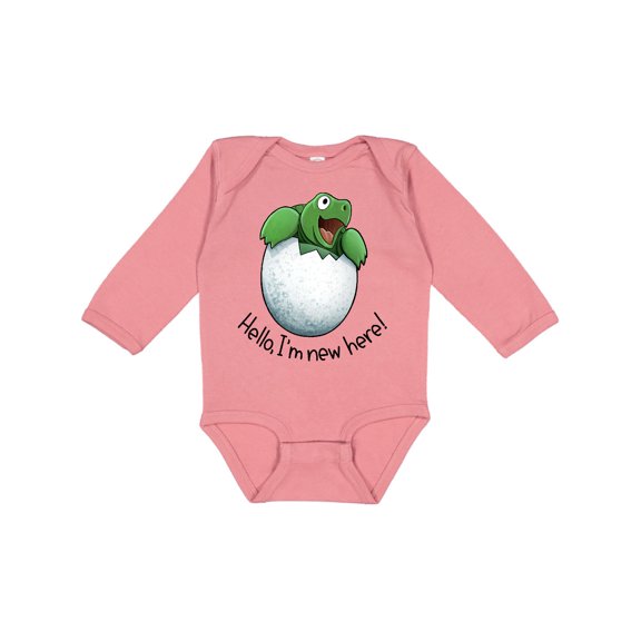 Inktastic Hello, I'm New Here Cute Baby Turtle Boys or Girls Long Sleeve Baby Bodysuit