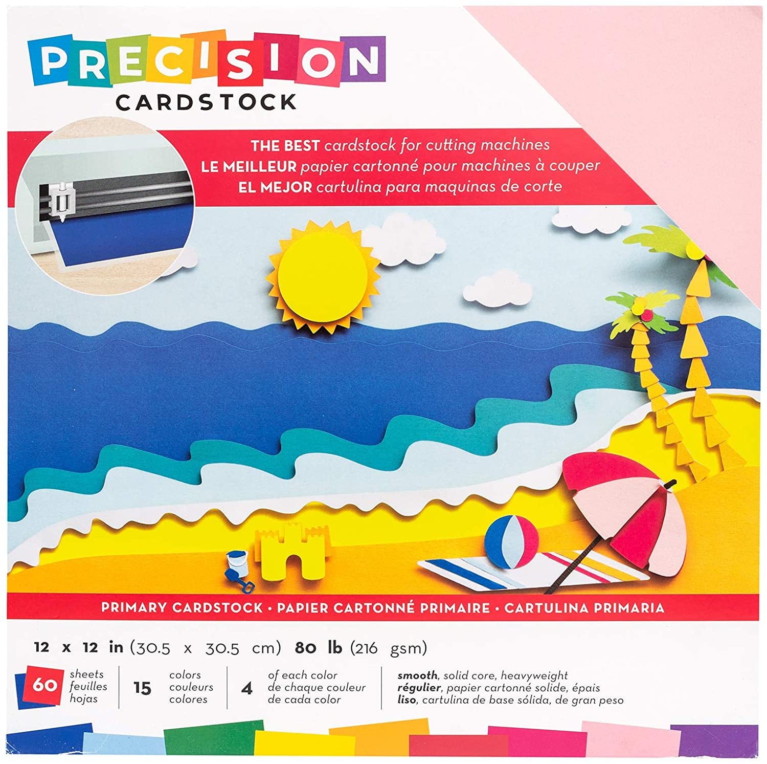 American Crafts Precision Cardstock Pack 80lb 12"X12" 60/PkgPrimary