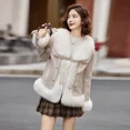 thumbnail image 4 of Chaqueta de plumón con cuello de piel grande para mujer, abrigo corto de otoño e invierno con solapa de empalme de piel nueva, abrigo holgado y cálido de plumón de pato blanco, 4 of 5