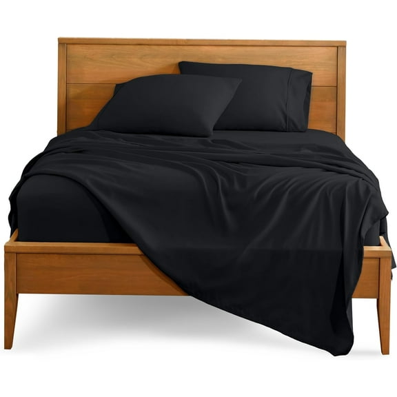 Twin Size 500-Thread-Count 4-PCs Bed Sheet Set, 100% Pure Egyptian Cotton Sheets, Fits Mattress Upto 6-9" Deep Pocket, Solid Pattern, Black