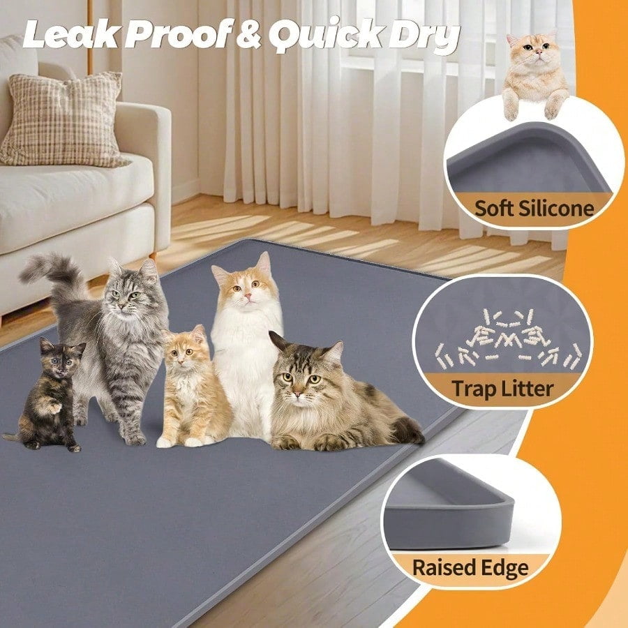 Cat Litter Mats 51 X 25.6 Extra Large Silicone Cat Mat For Litter Box Easy To Clean Kitty Litter Trapping Mat Soft On Kitty Paws Waterproof UrineProof Kitty Litter Mats For Floor Grey