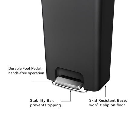 BETTER HOMES & GARDENS KITCHEN TRASH CAN, 11.9 GALLON PLASTIC STEP GARBAGE BIN WITH SOFT CLOSE LID, BLACK