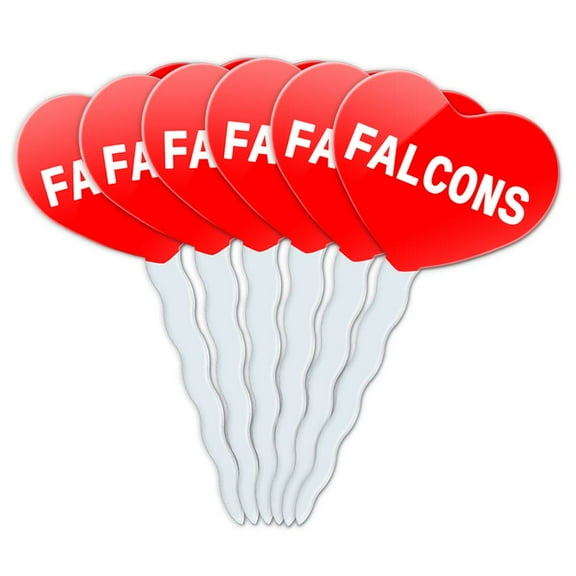 Falcons Heart Love Cupcake Picks Toppers - Set of 6