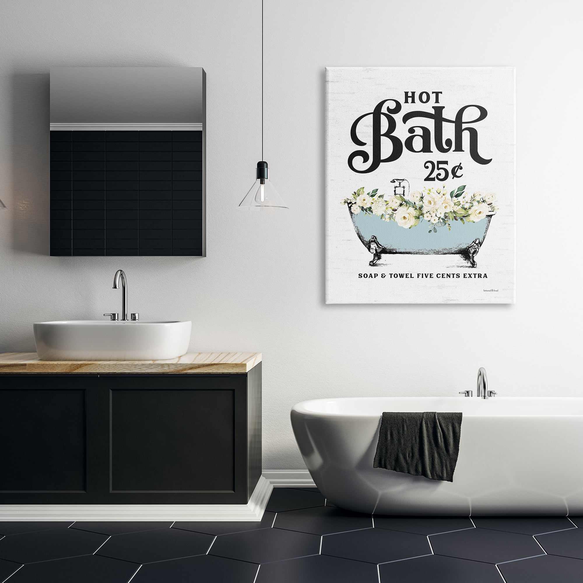 Stupell Industries Hot Bath Vintage Advertisement White Floral Blue Tub, 36 x 48, Design by Lettered and Lined